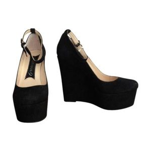 Boutique 9 Black Suede Wedge Heels, Sz 6.5
